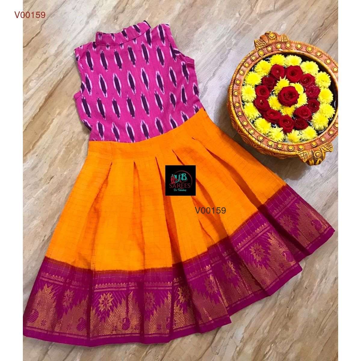 0 - 14 years sungudi cotton with ikkat frock