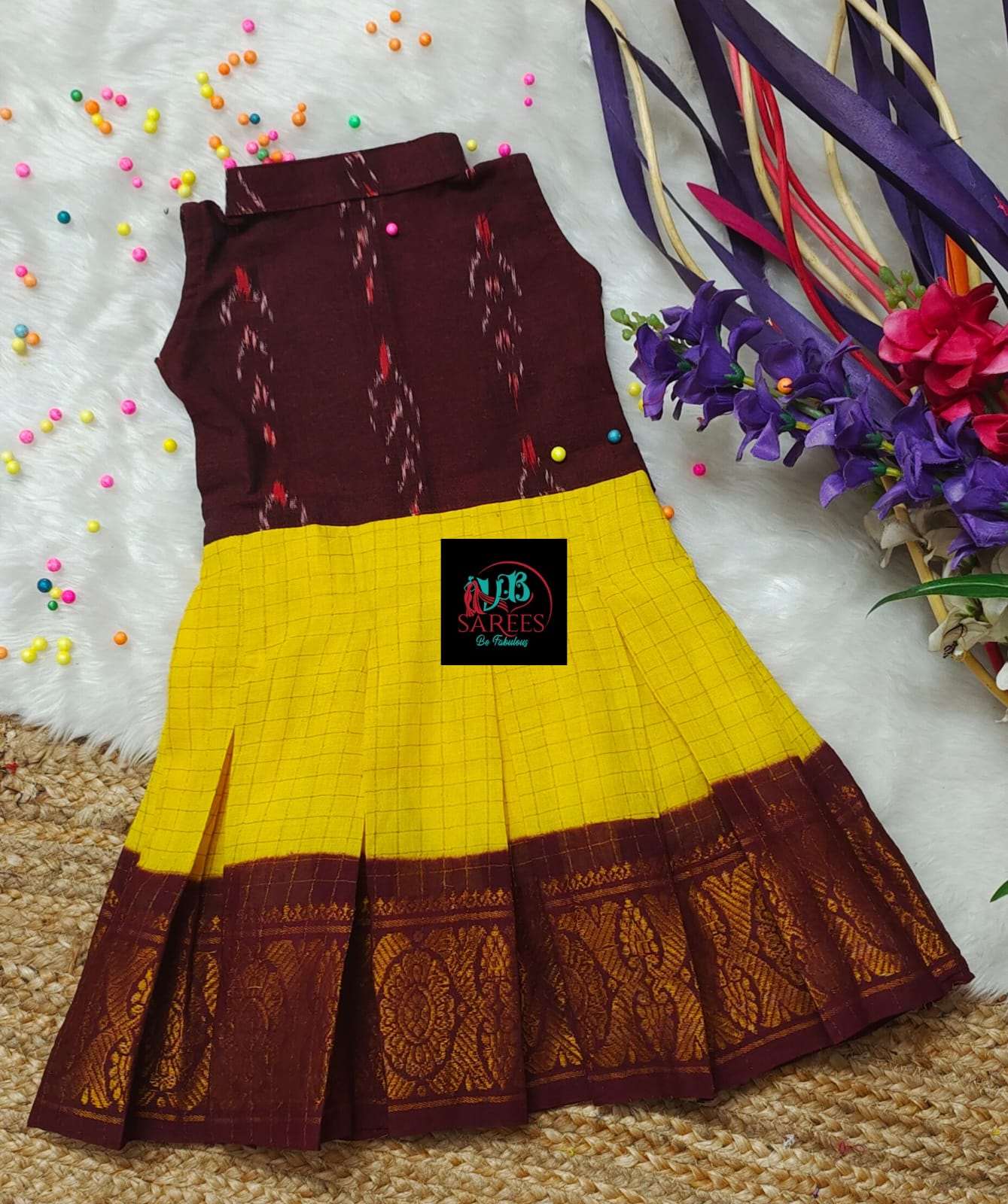 0 - 14 years sungudi cotton with ikkat frock