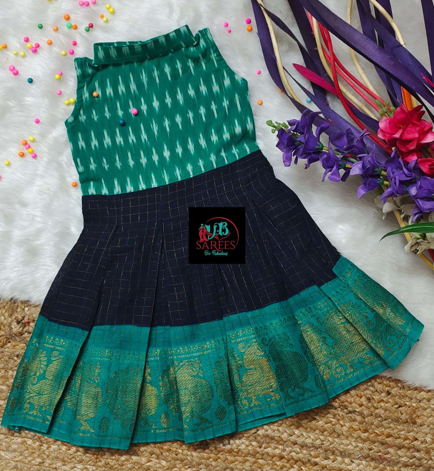 0 - 14 years sungudi cotton with ikkat frock