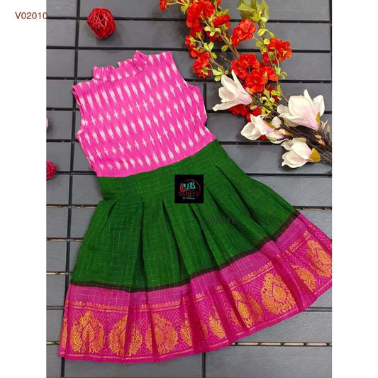 0 - 14 years sungudi cotton with ikkat frock