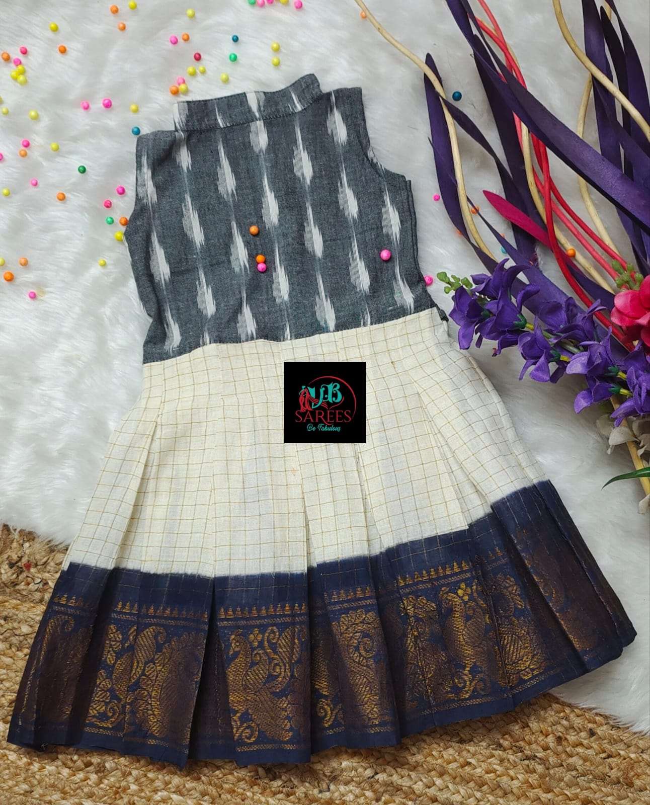 0 - 14 years sungudi cotton with ikkat frock