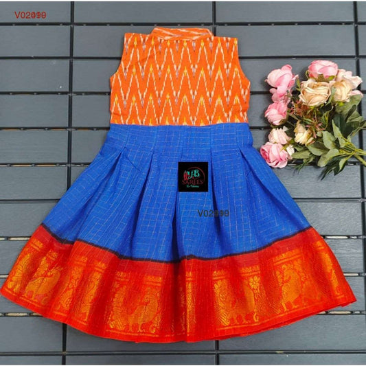 0 - 14 years sungudi cotton with ikkat frock