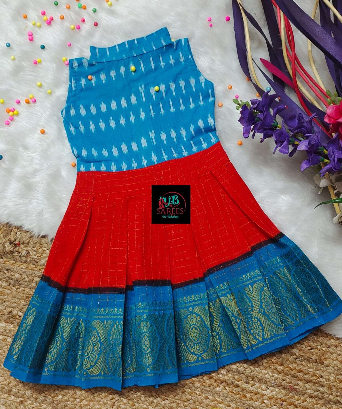 0 - 14 years sungudi cotton with ikkat frock