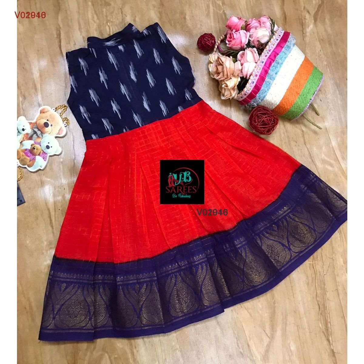 0 - 14 years sungudi cotton with ikkat frock