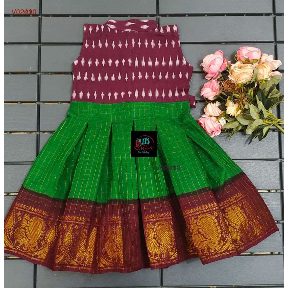 0 - 14 years sungudi cotton with ikkat frock