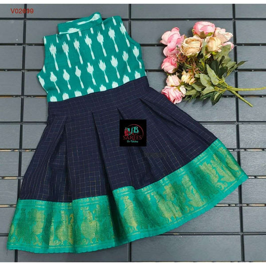 0 - 14 years sungudi cotton with ikkat frock