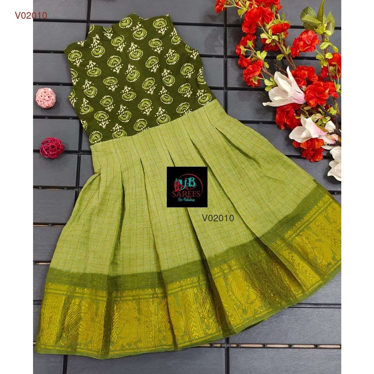 0 - 14 years sungudi cotton with ikkat frock