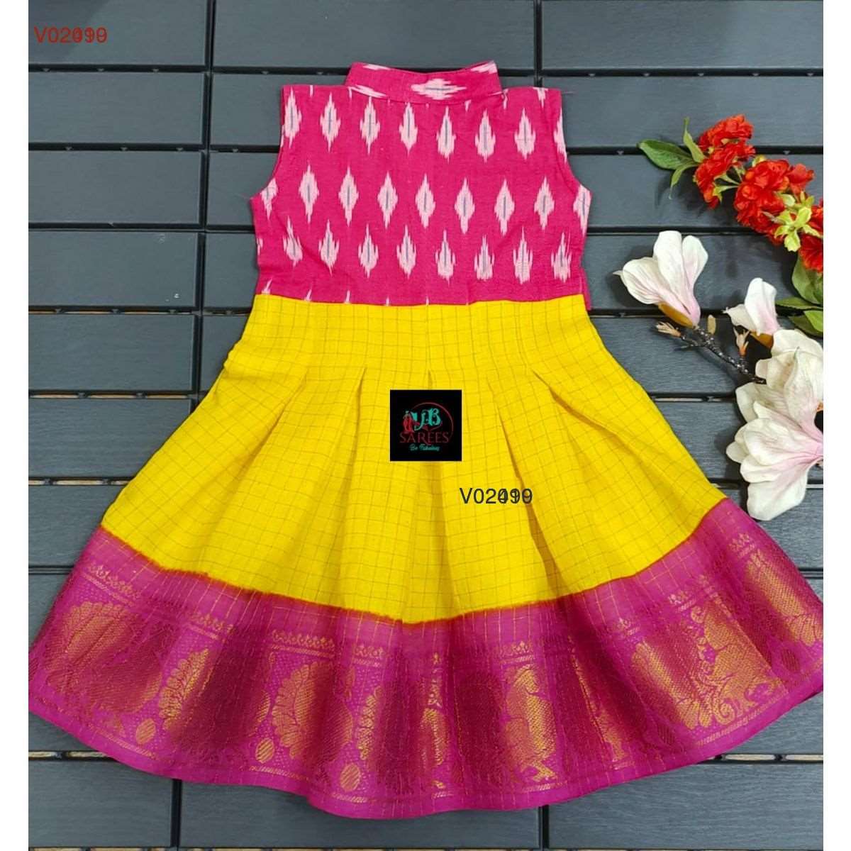 0 - 14 years sungudi cotton with ikkat frock