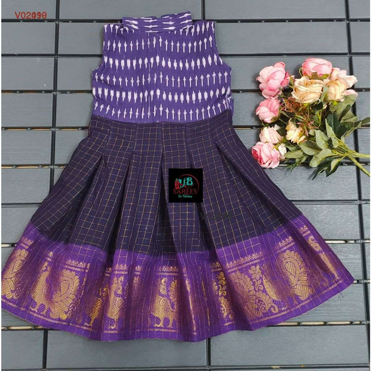 0 - 14 years sungudi cotton with ikkat frock