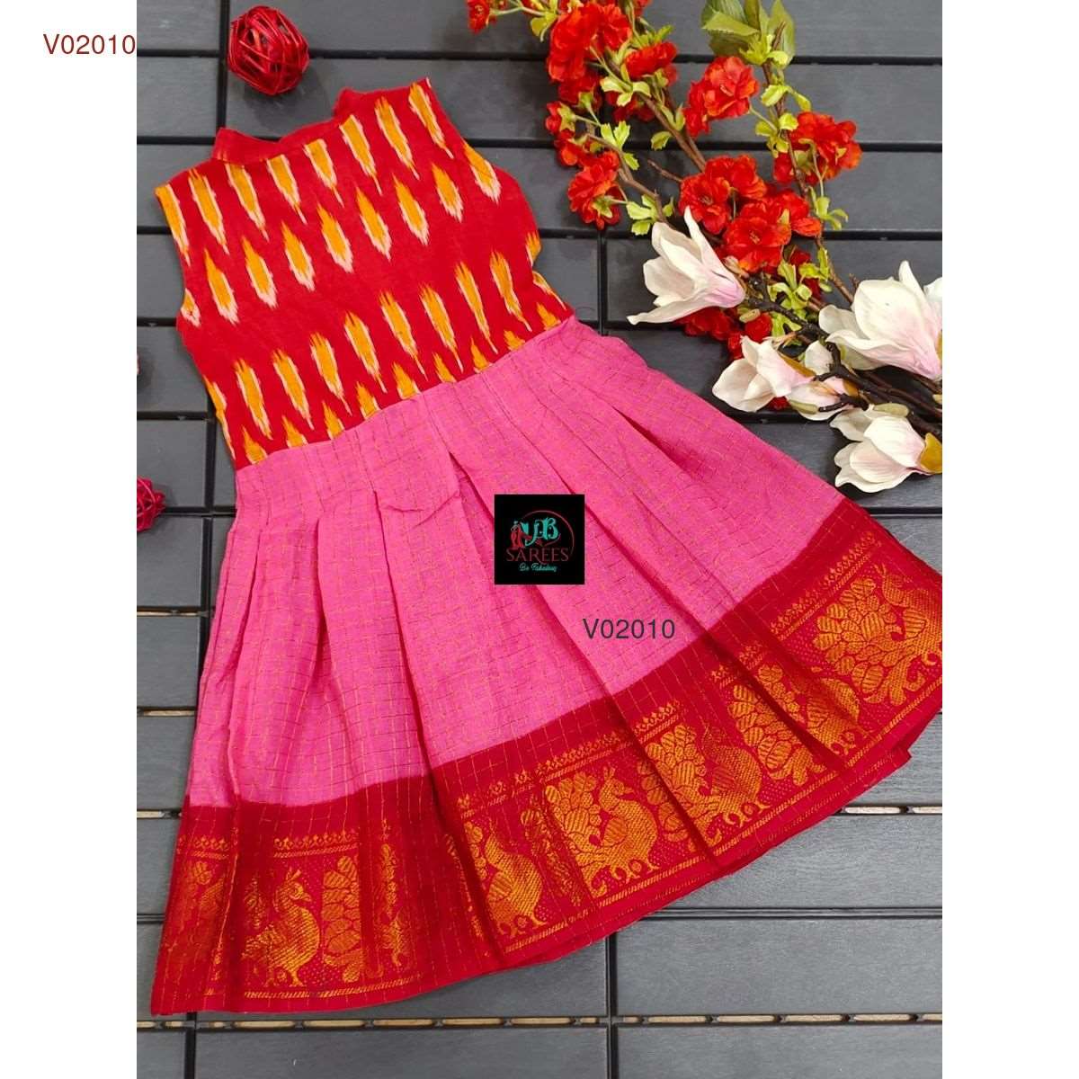 0 - 14 years sungudi cotton with ikkat frock