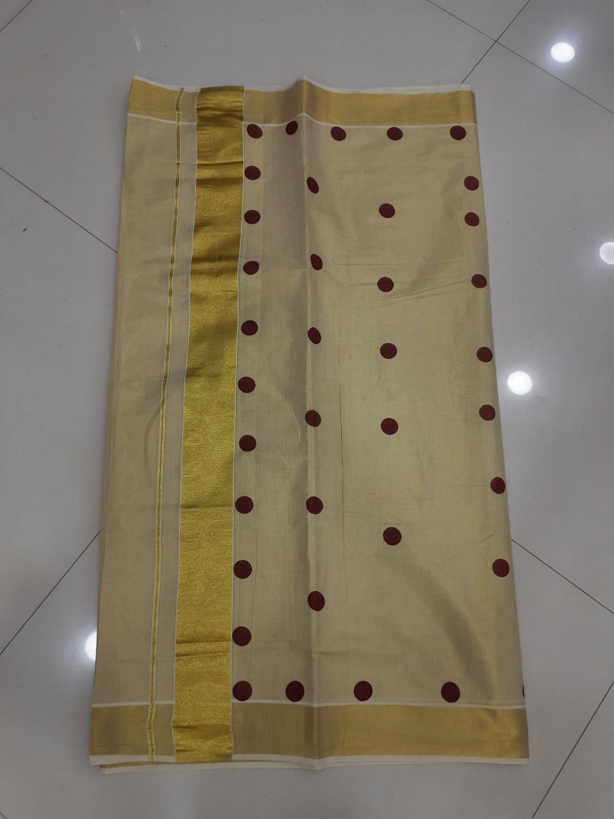 Tissue dot printed kerala saree