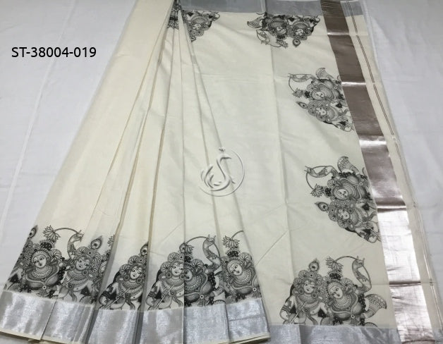 Tissue silk mural printed kerala saree