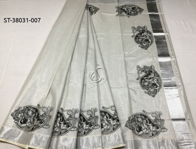 Black Aari Work Silver Tissue Kerala Saree for Women -CFS0013 C –  www.soosi.co.in