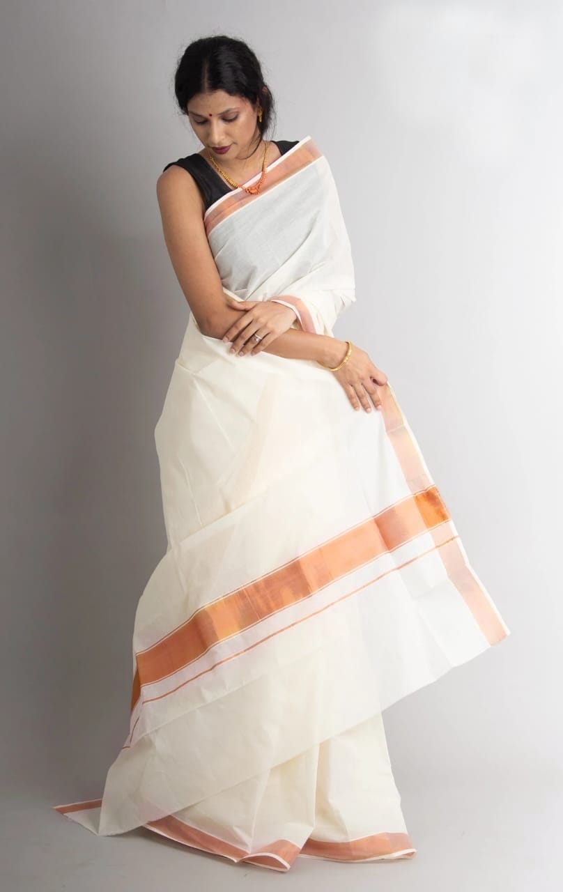 Traditional onam kerala kasavu cotton saree