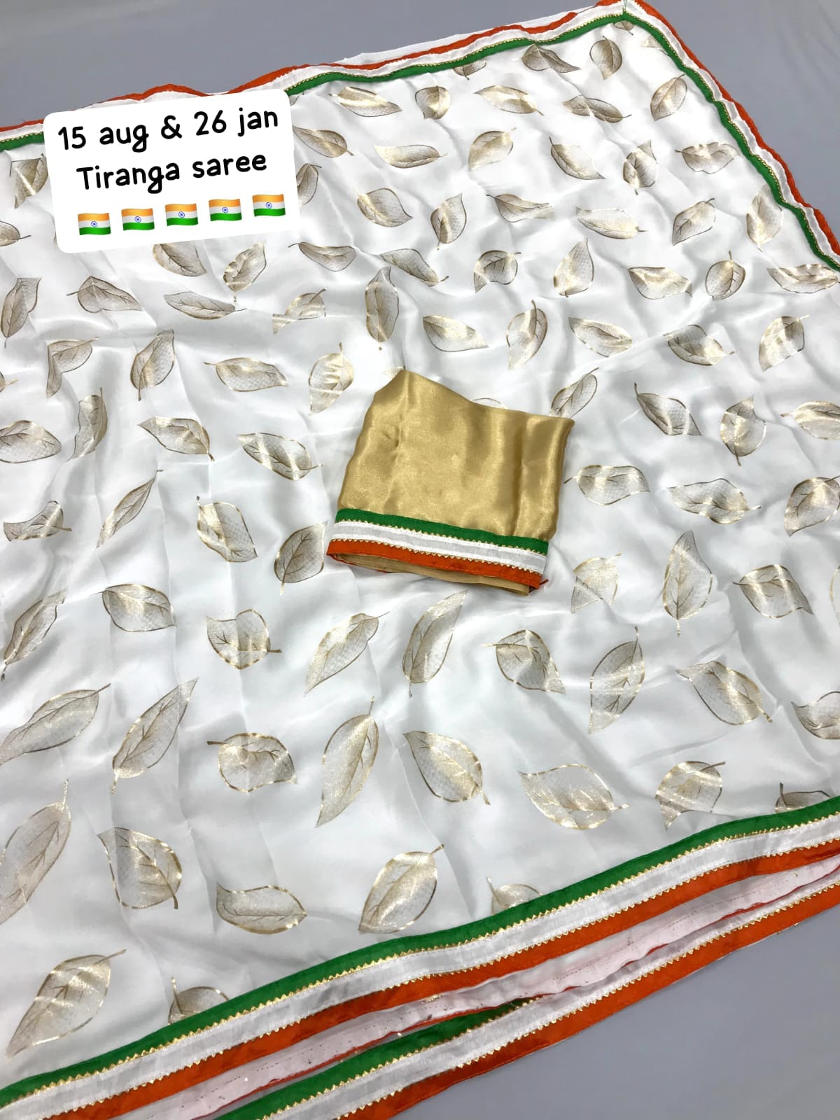 Tri-color satin georgette silk saree