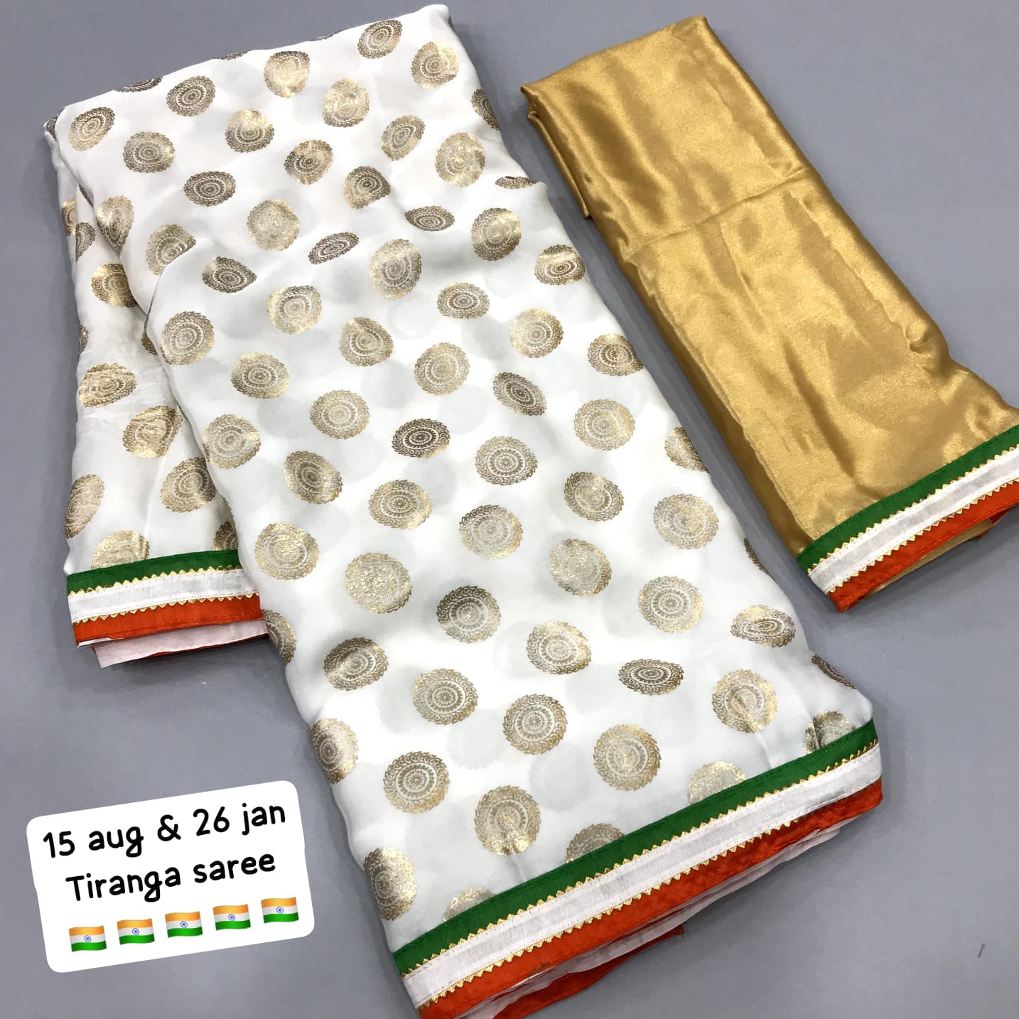Tri-color satin georgette silk saree