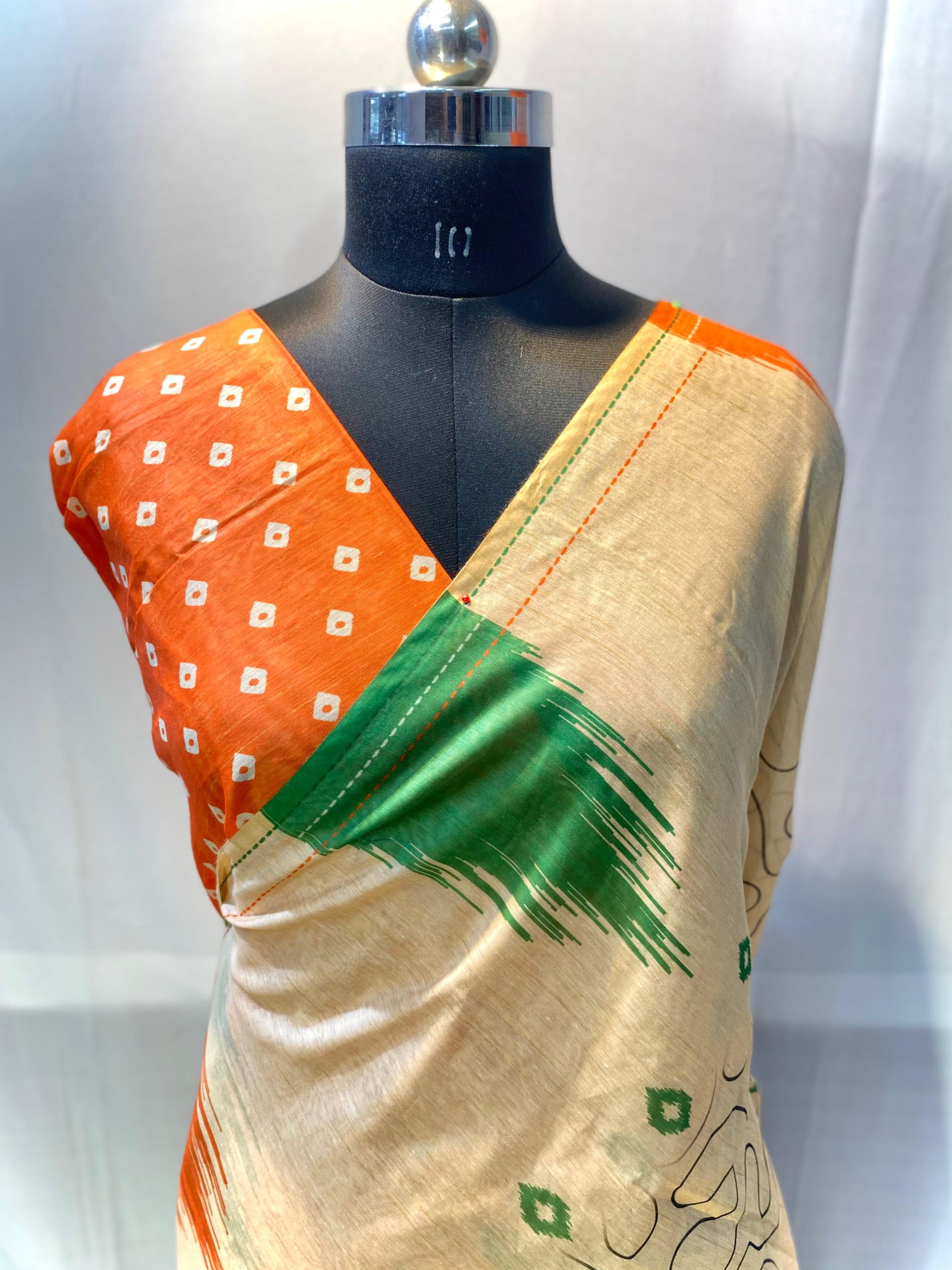 Tricolor Chanderi Cotton Saree