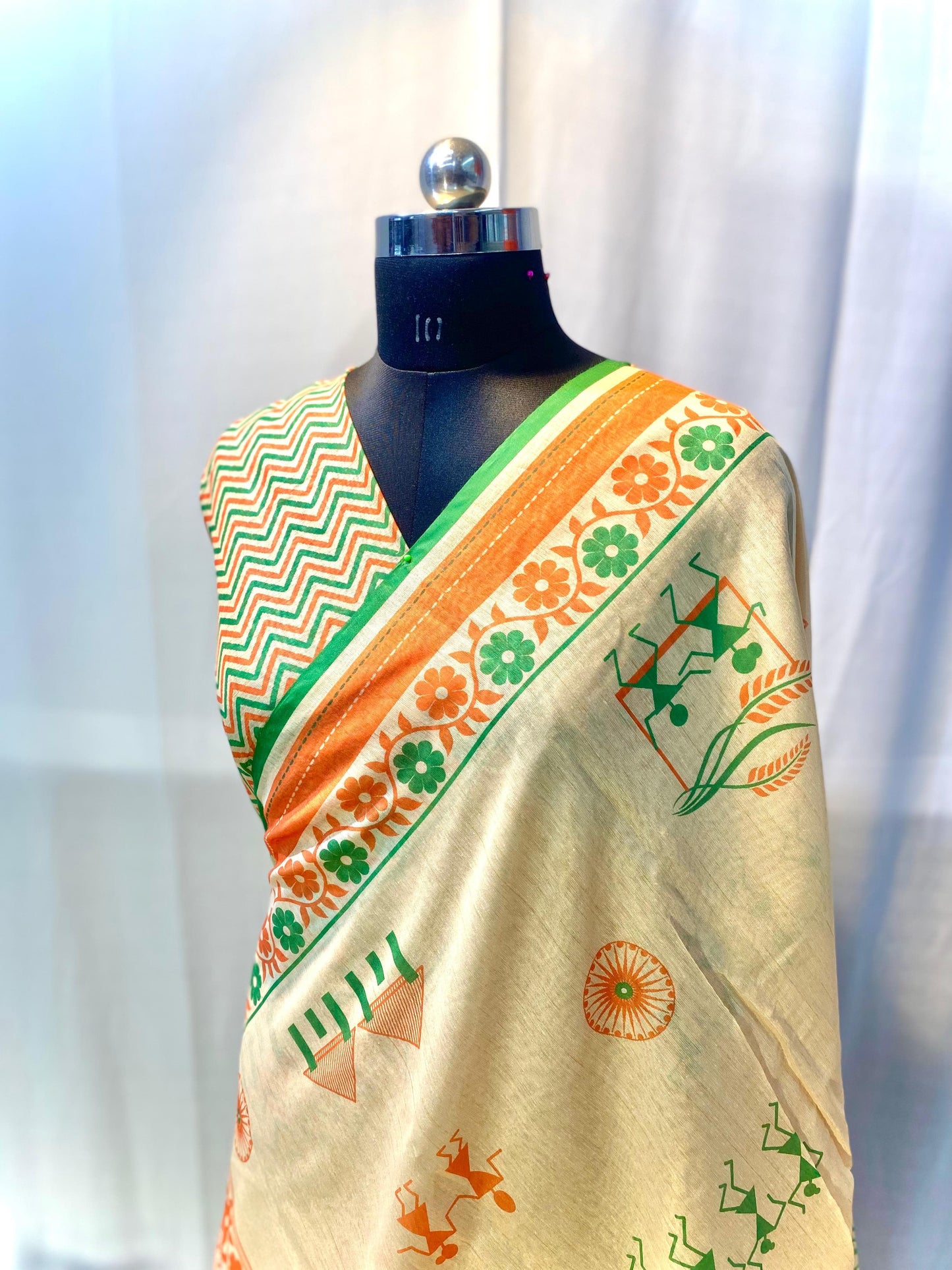 Tricolor Chanderi Cotton Saree