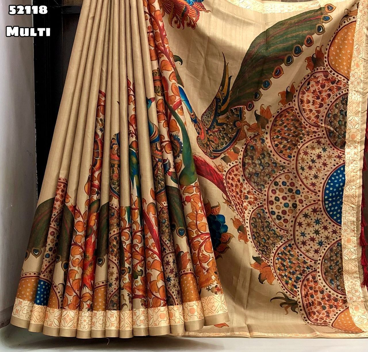 Digital kalamkari printed  tussar silk saree