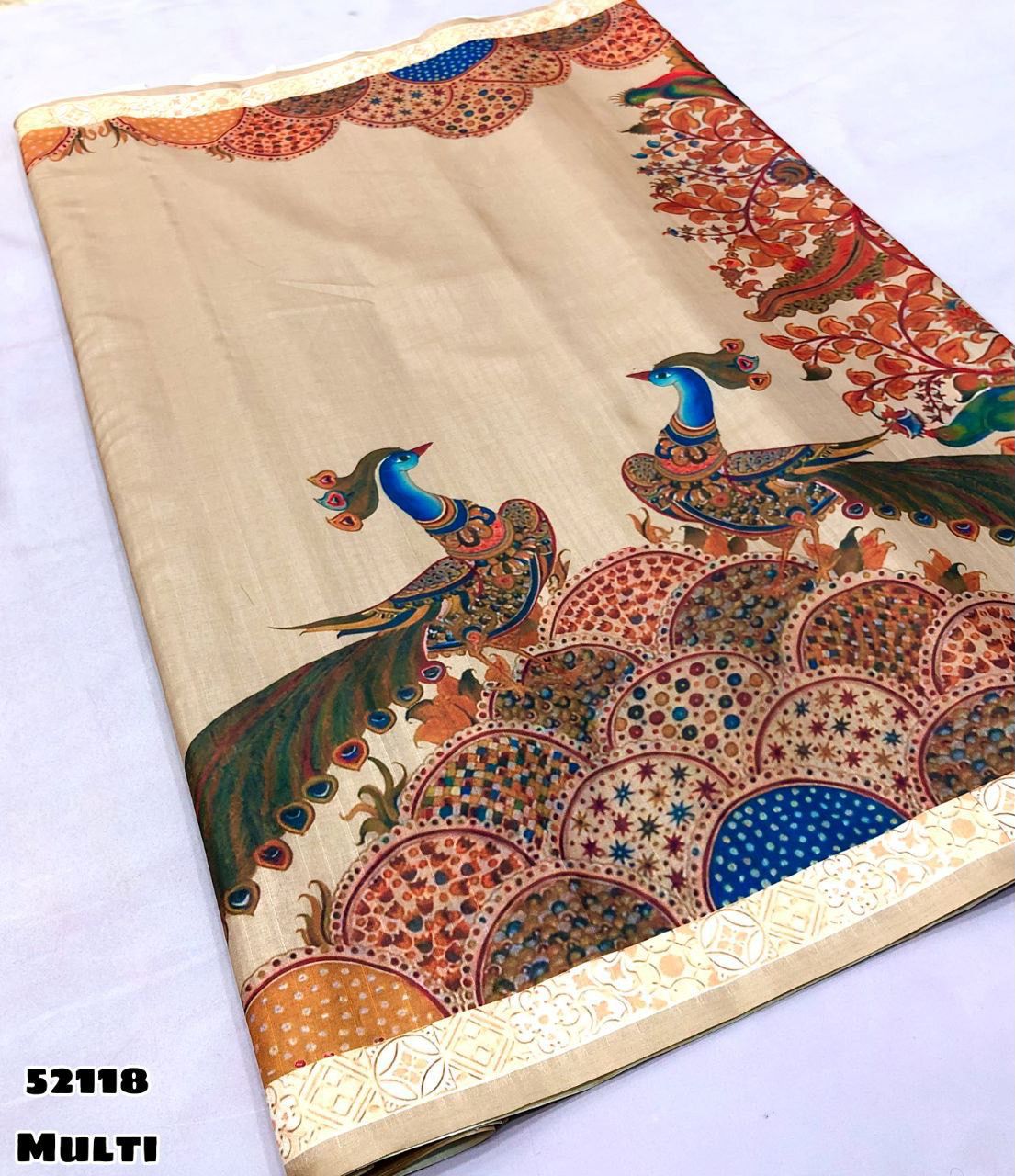 Digital kalamkari printed  tussar silk saree