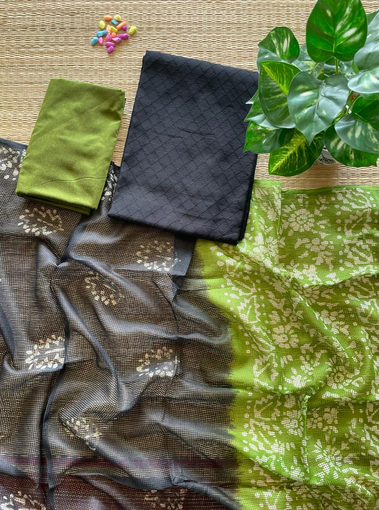 Tye and dye printed munga cotton duppata and chanderi cotton dress material