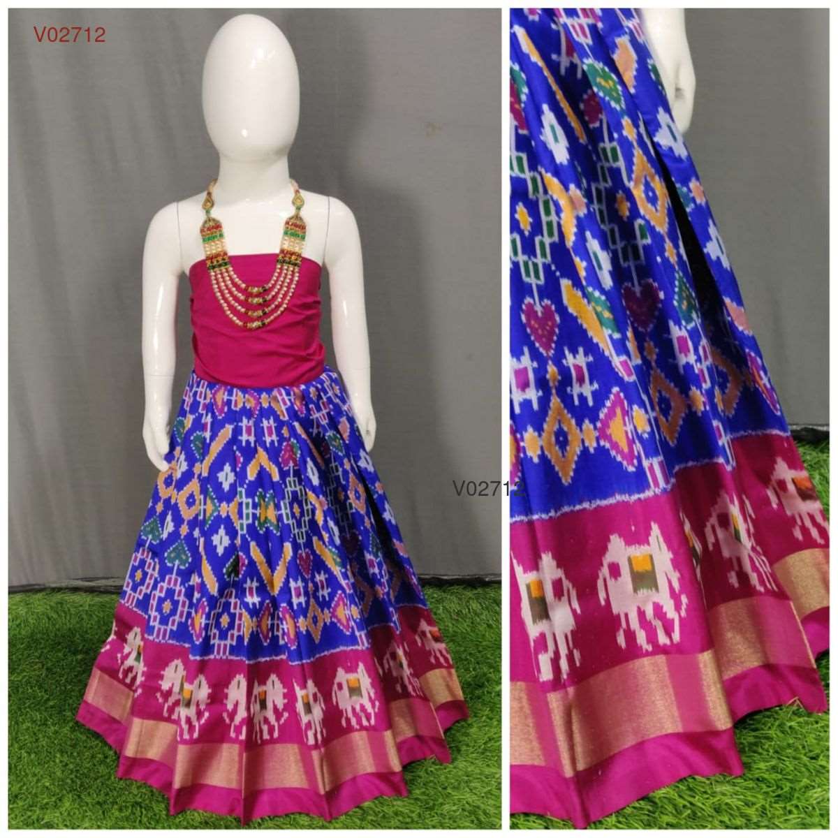 0 - 3 years pure ikkat silk lehenga material for kids - Vannamayil Fashions