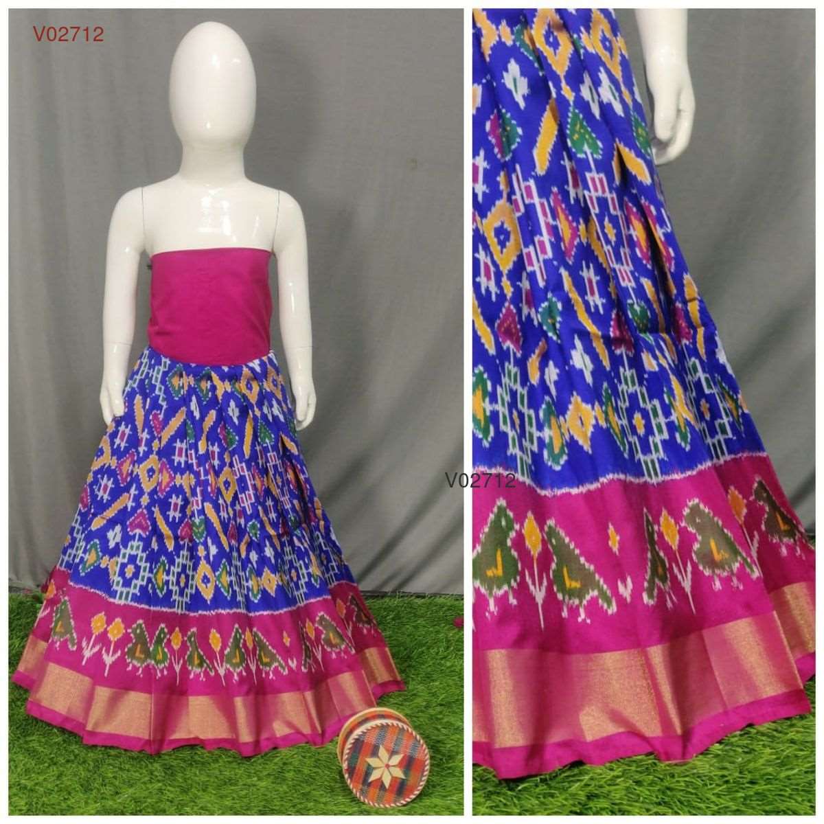 0 - 3 years pure ikkat silk lehenga material for kids - Vannamayil Fashions