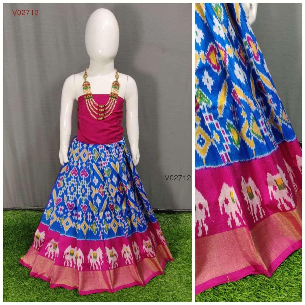 0 - 3 years pure ikkat silk lehenga material for kids - Vannamayil Fashions