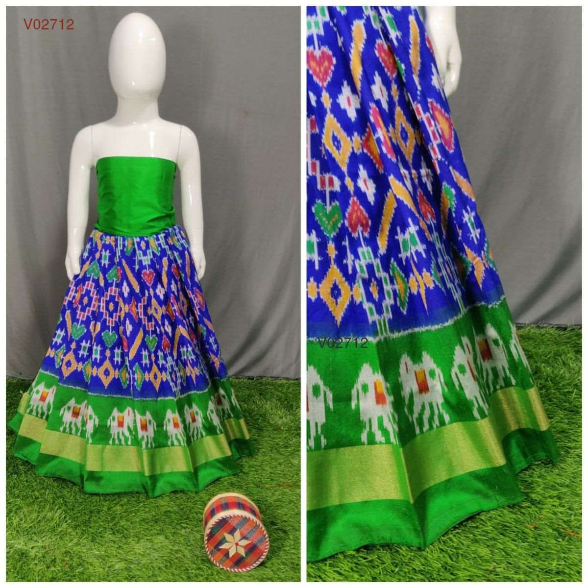 0 - 3 years pure ikkat silk lehenga material for kids - Vannamayil Fashions