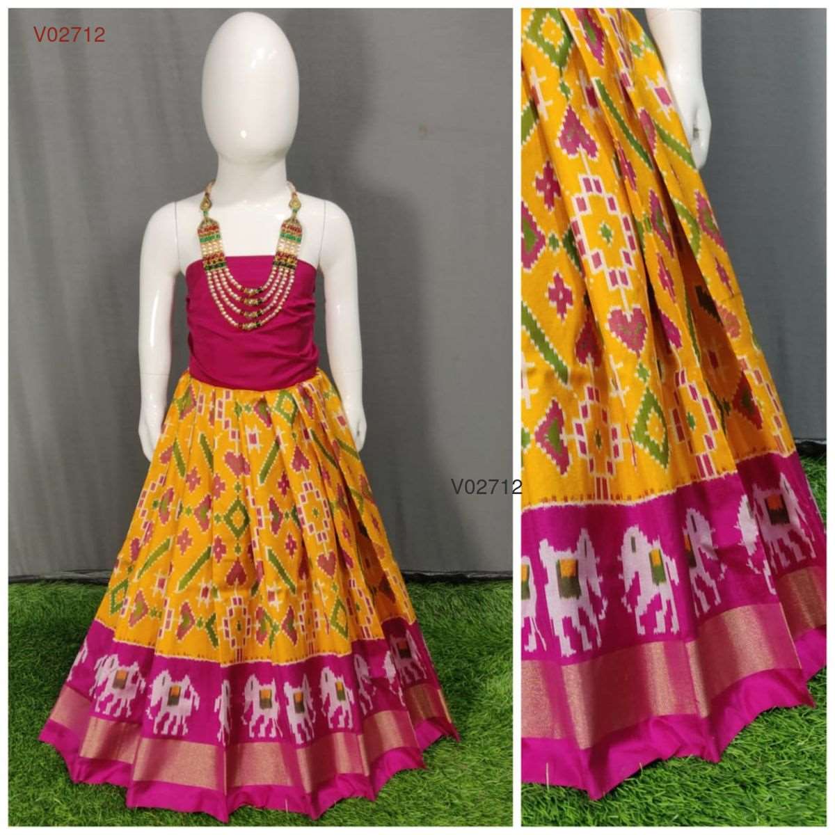 0 - 3 years pure ikkat silk lehenga material for kids - Vannamayil Fashions