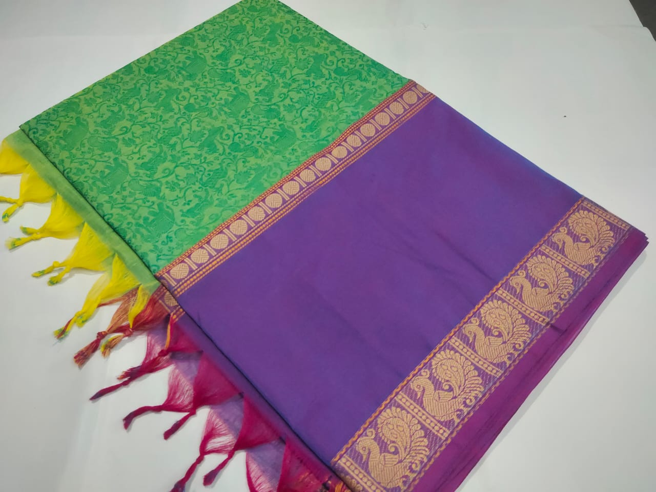 Purple hand woven vanasingaram kanchi cotton saree | Rangvarsha Estore