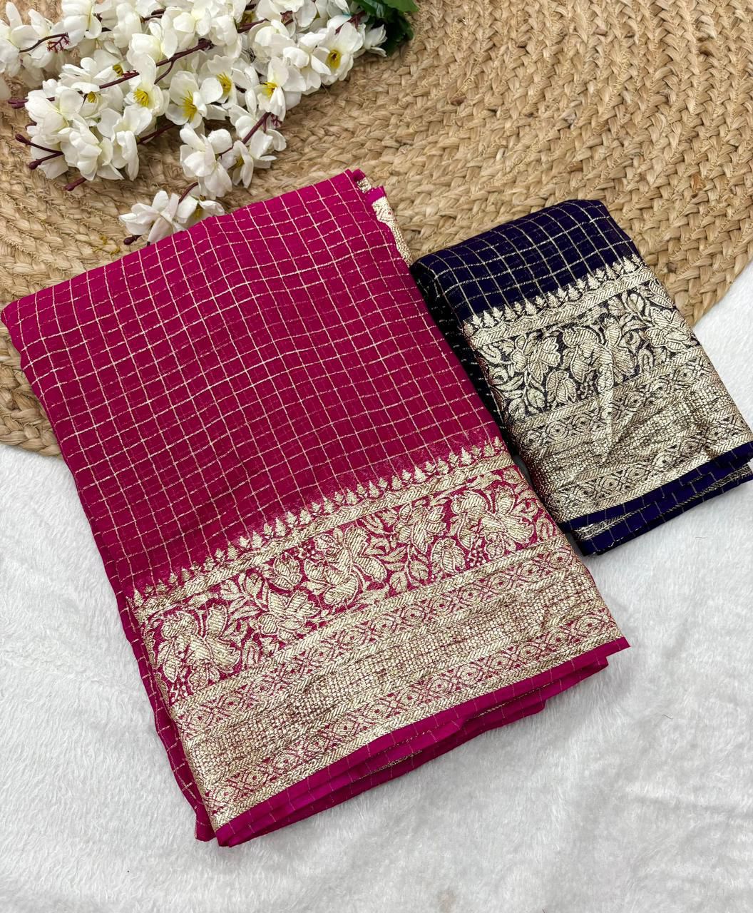 Viscose Georgette Checked Saree