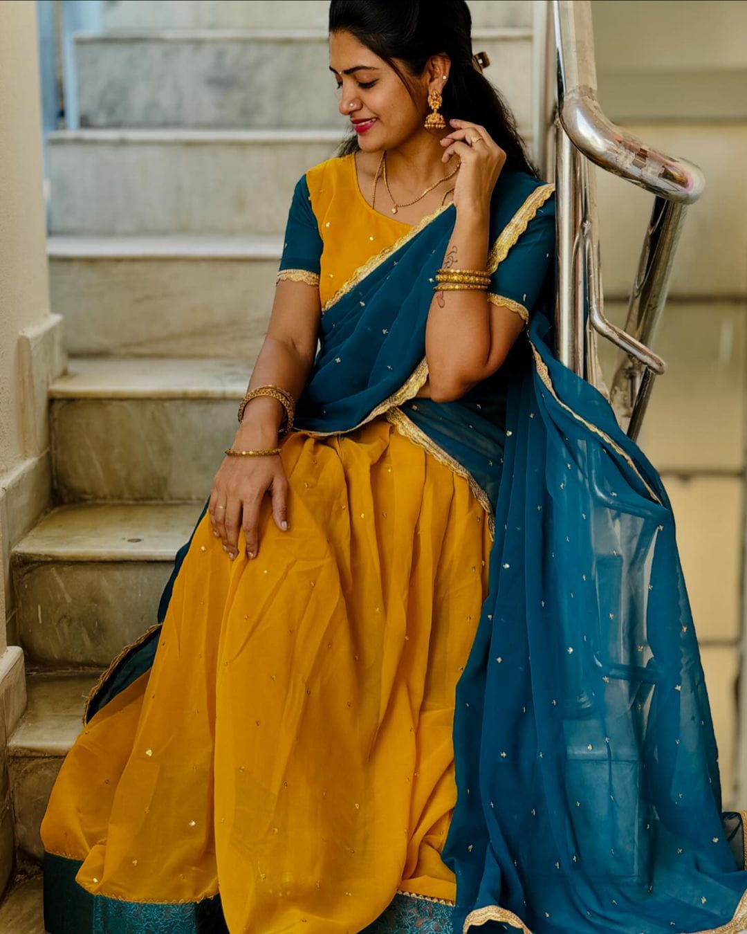 Yellow Blooming Georgette Lehenga