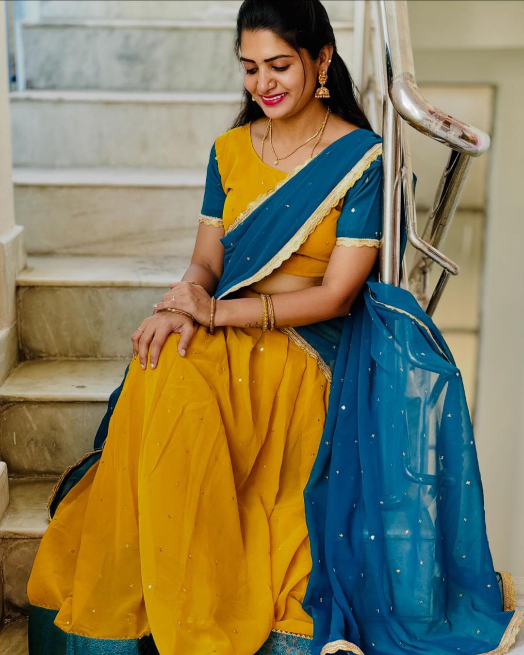 Yellow Blooming Georgette Lehenga