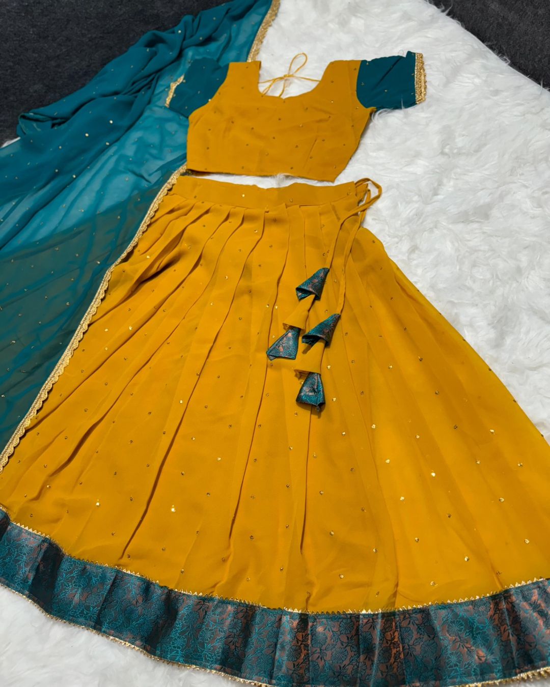 Yellow Blooming Georgette Lehenga