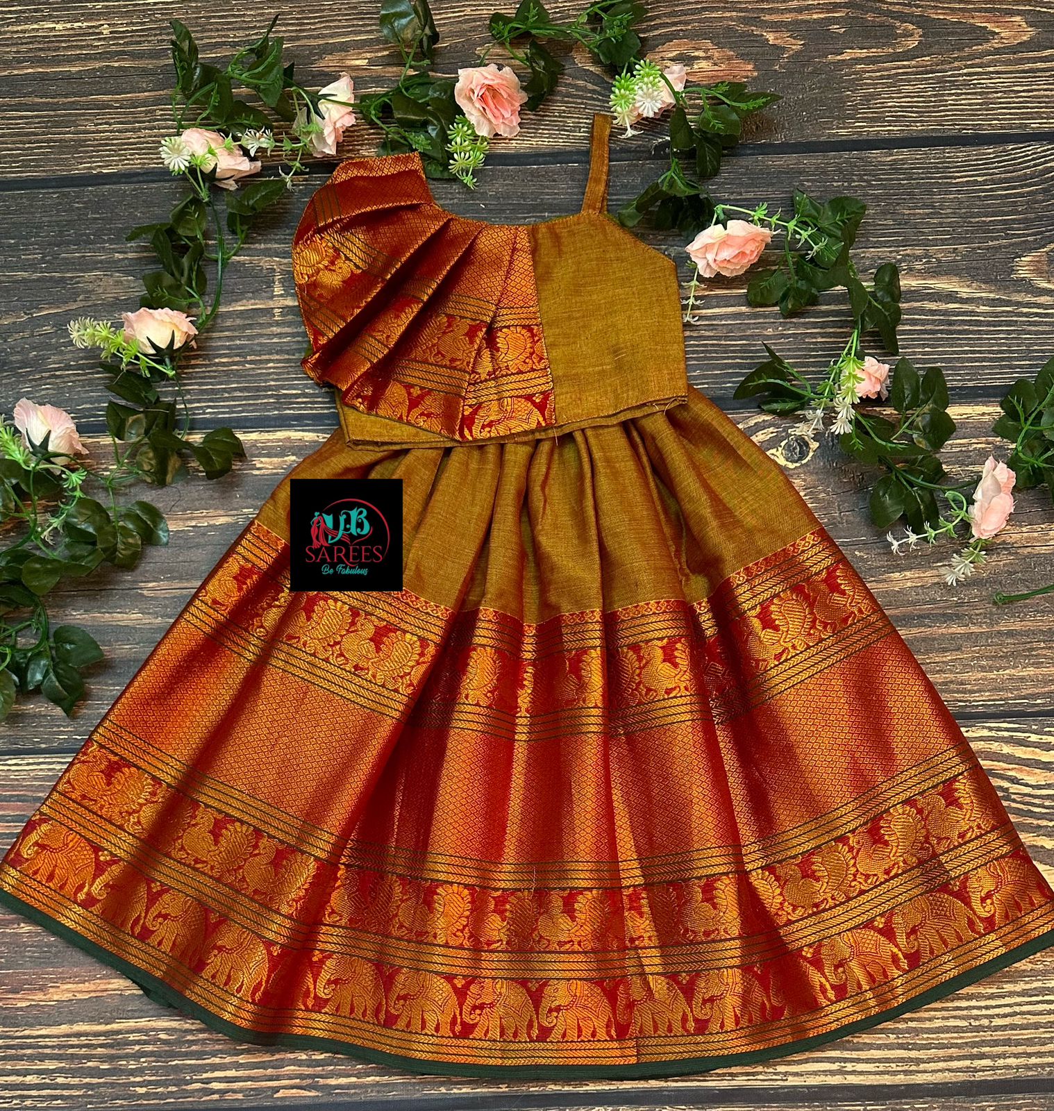 Baby Girl Maheshwari Handwoven Cotton Silk Lehenga Choli - Sunflower