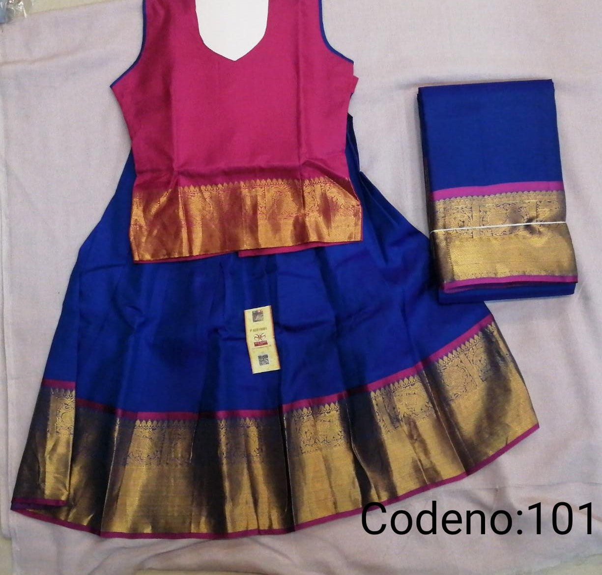 0 to 16 age pure silk skirt and top with matching saree for mom