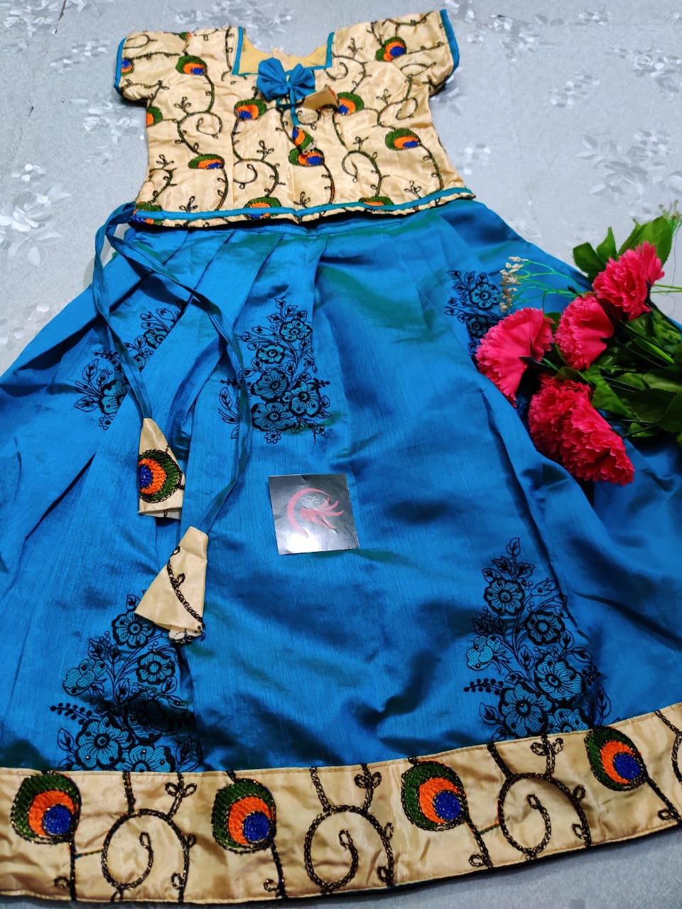 1 - 12 raw silk top with mirror/ thread embroidery work