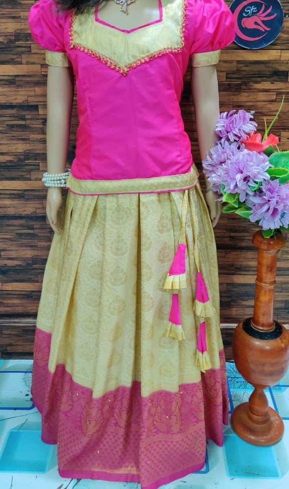 Kids Pavadai Sattai - Buy Pattu or Silk, Cotton Pavadai Sattai Set Online  for Girls