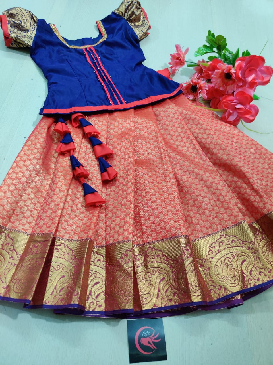 Checks Silk Pink Pattu Pavadai Blouse Design, Age: 1-4 yr at Rs 2624/piece  in Chennai