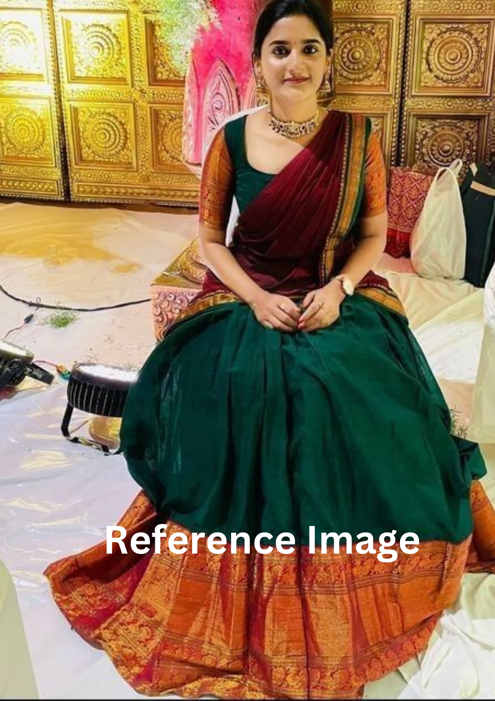 Buy online Orange & Green Cotton Saree Lehenga from ethnic wear for Women  by Kaarigar for ₹3999 at 0% off | 2024 Limeroad.com