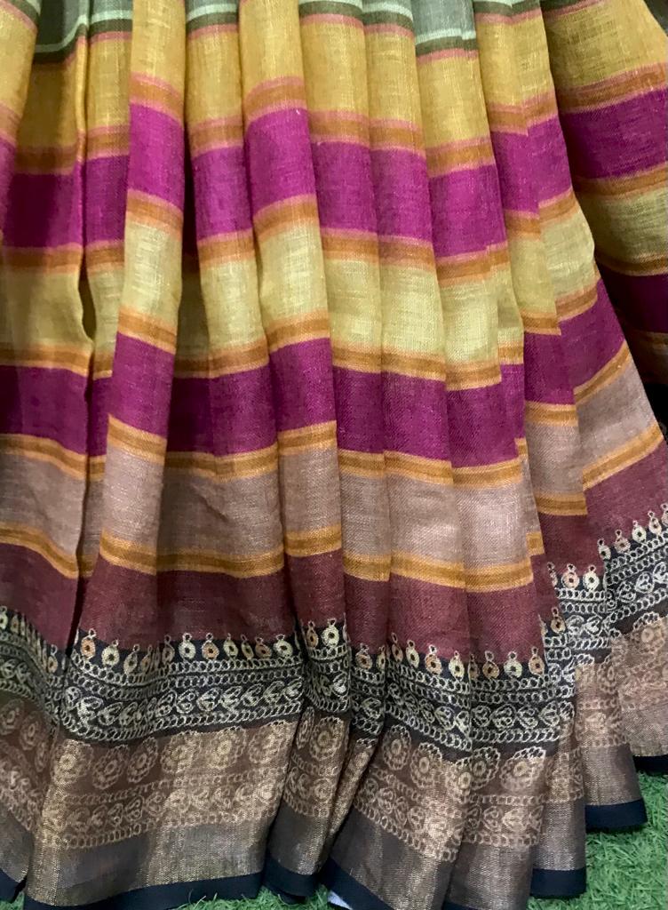 Pure linen 120 thread count saree