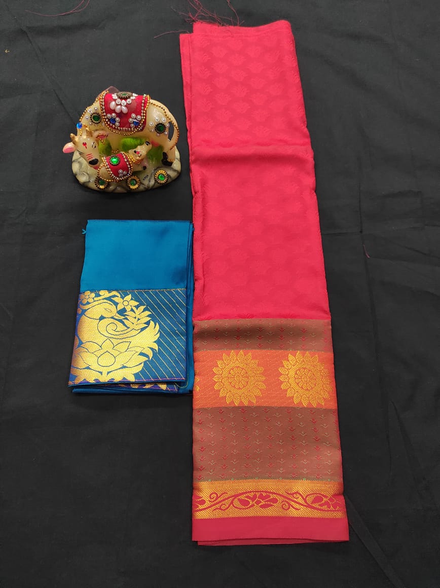 6 months - 3 years samuthrika semi silk pattu pavadai material for kids - Vannamayil Fashions