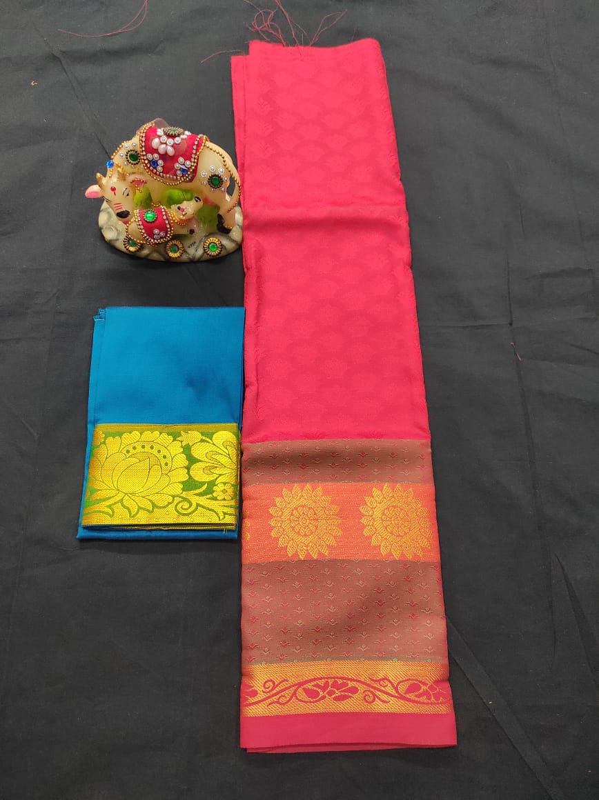 6 months - 3 years samuthrika semi silk pattu pavadai material for kids - Vannamayil Fashions