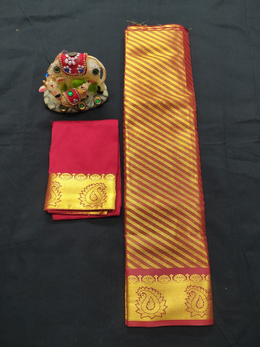 6 months - 3 years samuthrika semi silk pattu pavadai material for kids - Vannamayil Fashions