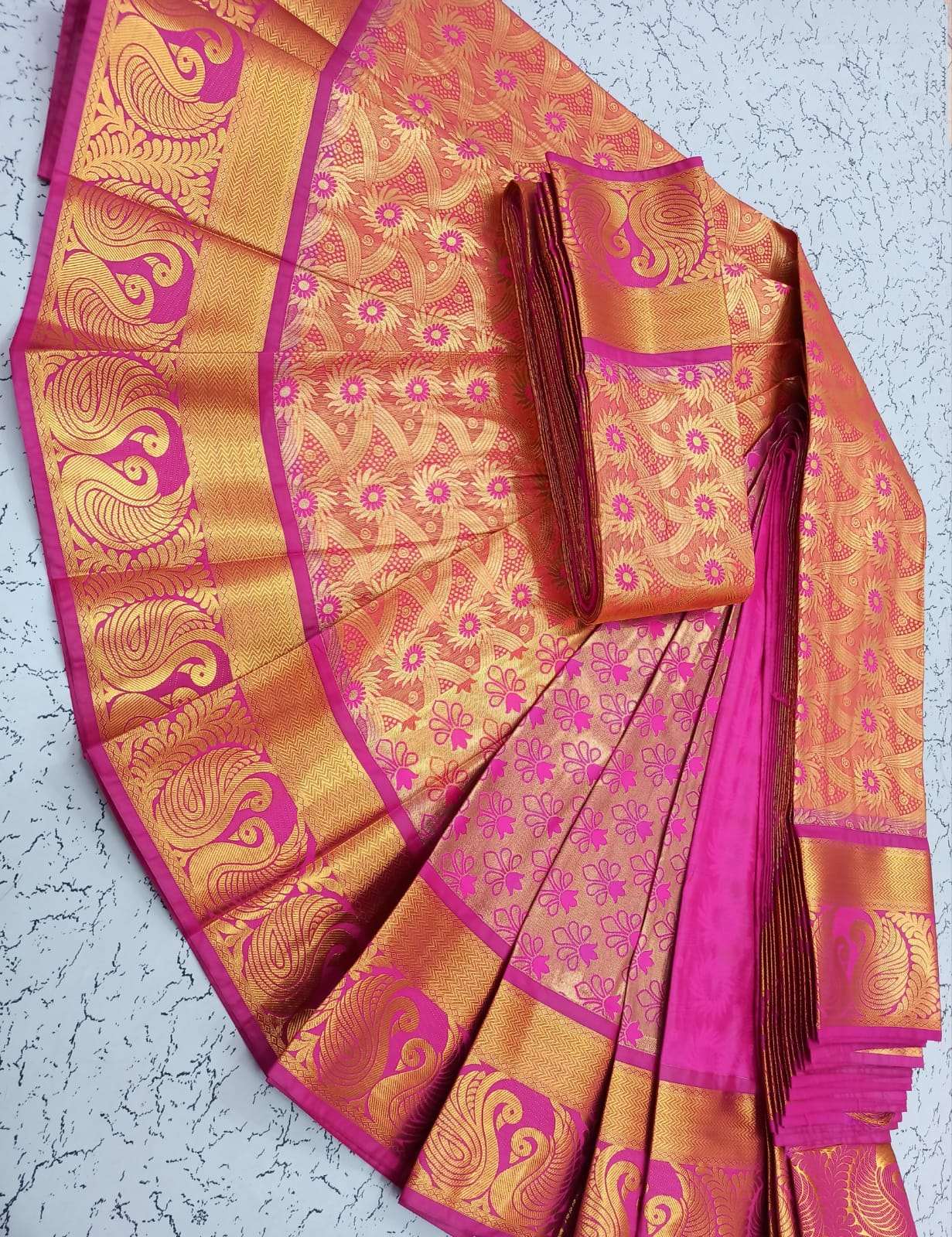 Buy Jolly Pure Banarasi Katan Silk Bridal Saree Floral Design Woven with  All over Golden Zari Border -Maroon at Amazon.in