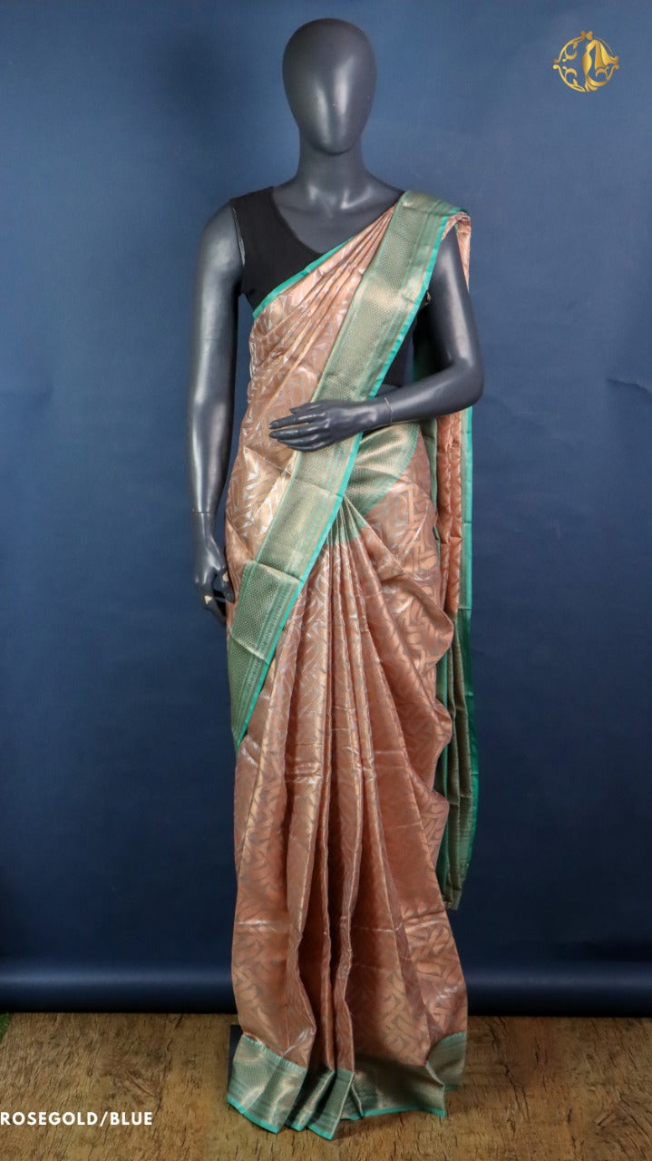 Dupion rose gold caramel silk saree - Vannamayil Fashions