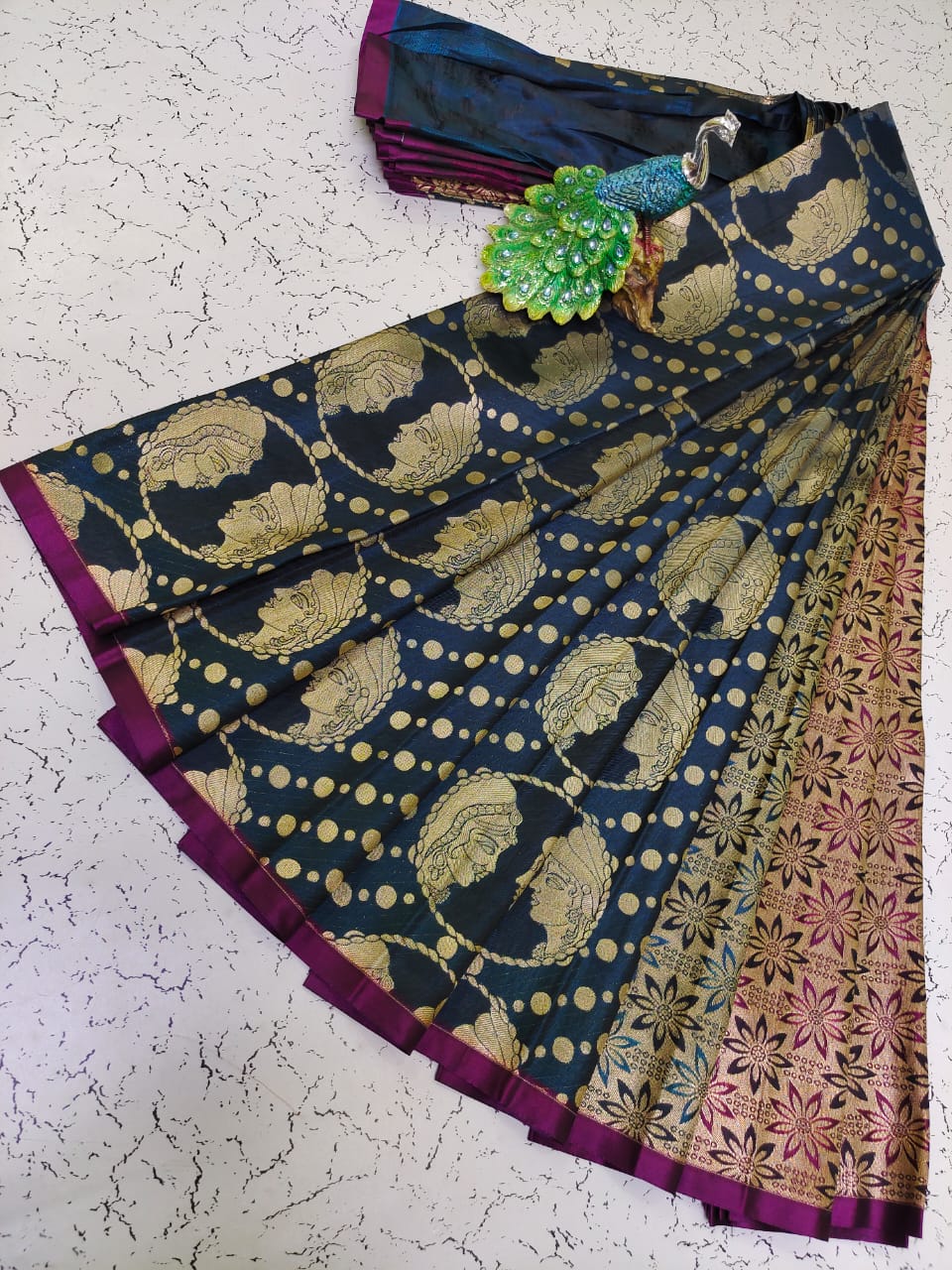 Elite bridal semi silk saree brocade zari work on all over the saree - Vannamayil Fashions