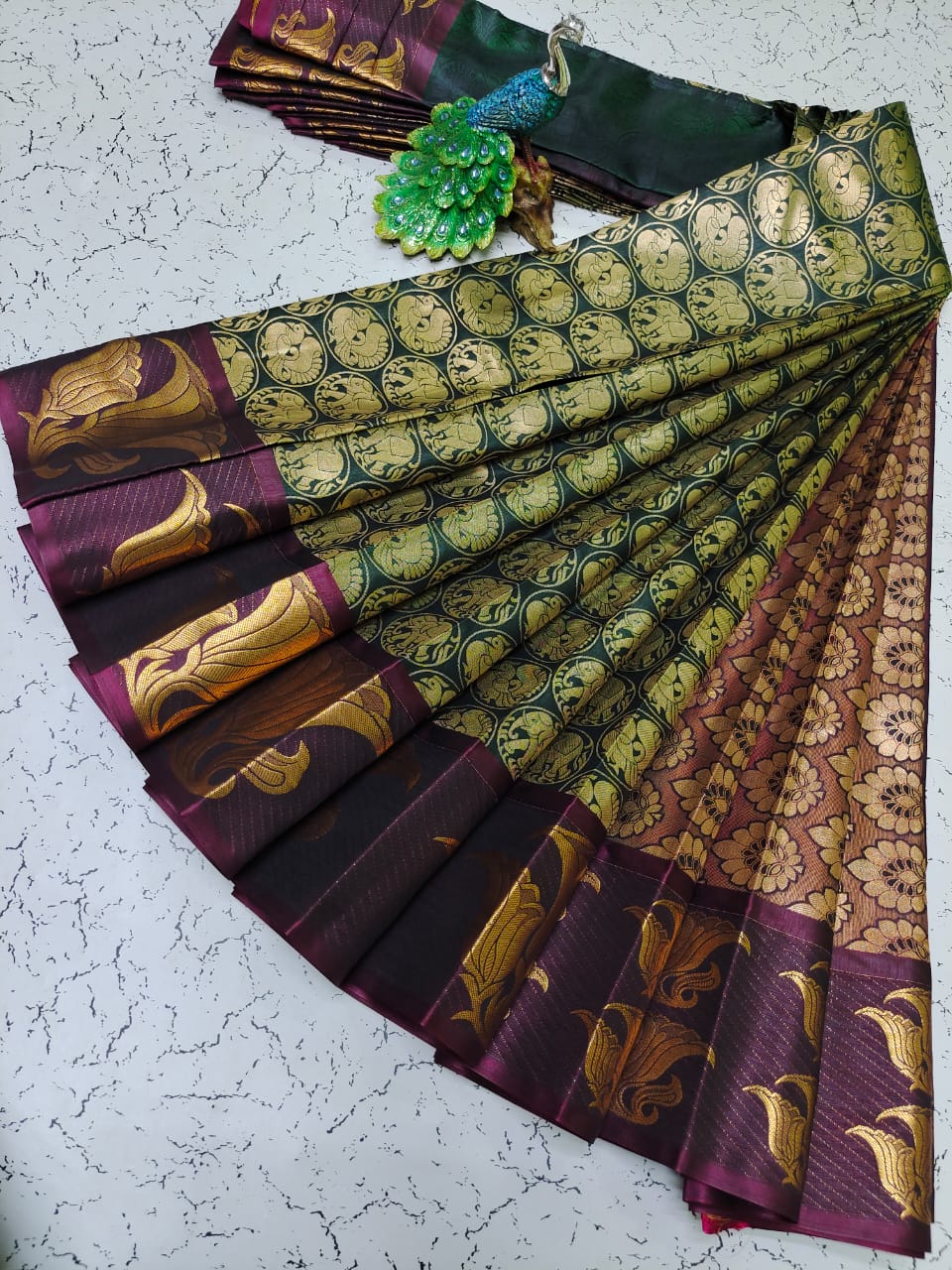 Mustard Yellow and Pink color kuppadam pattu handloom saree with all over  gold zari weaved butties