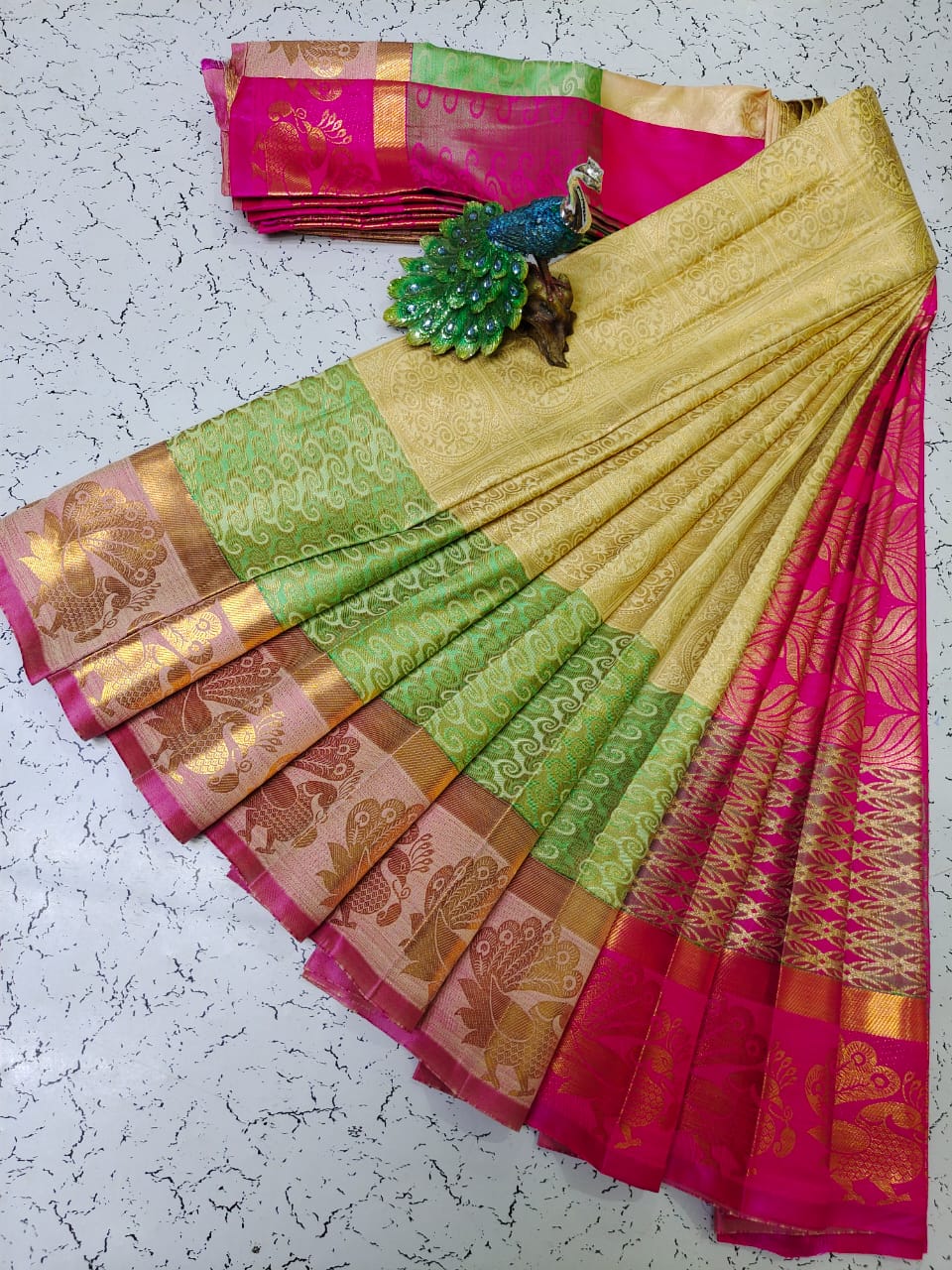 Elite bridal semi silk saree brocade zari work on all over the saree - Vannamayil Fashions